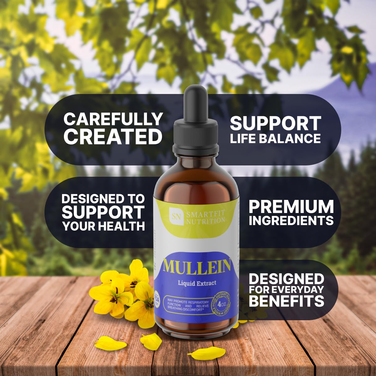 SN SMARTFIT NUTRITION Mullein Leaf Extract Drops – Lung Support (4 oz)