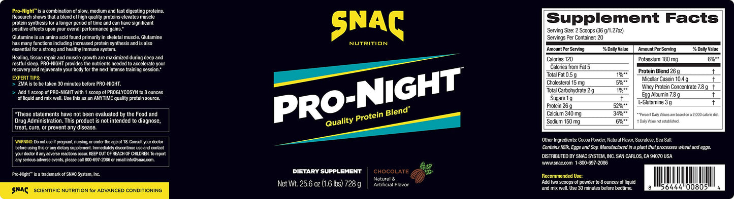 SNAC Pro-Night Quality Protein Blend for Nighttime Muscle Recovery - Chocolate