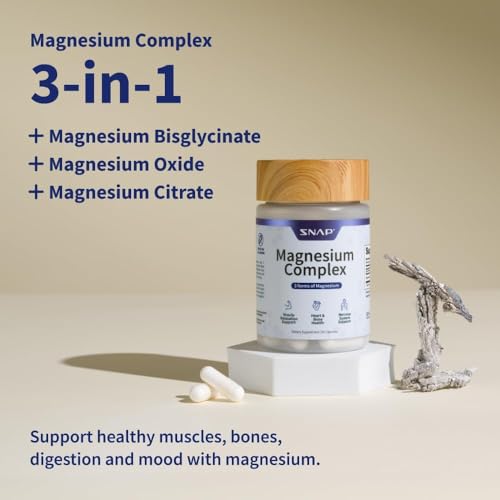 Snap Supplements 3-in-1 Magnesium Complex – Magnesium Bisglycinate, Oxide & Citrate | 60 Capsules