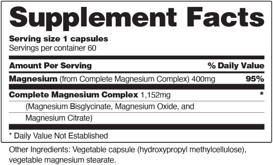 Snap Supplements 3-in-1 Magnesium Complex – Magnesium Bisglycinate, Oxide & Citrate | 60 Capsules