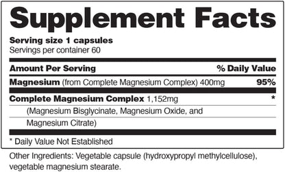 Snap Supplements 3-in-1 Magnesium Complex – Magnesium Bisglycinate, Oxide & Citrate | 60 Capsules