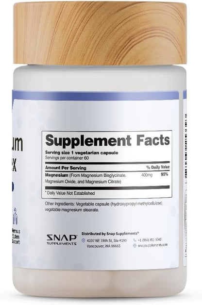 Snap Supplements 3-in-1 Magnesium Complex – Magnesium Bisglycinate, Oxide & Citrate | 60 Capsules