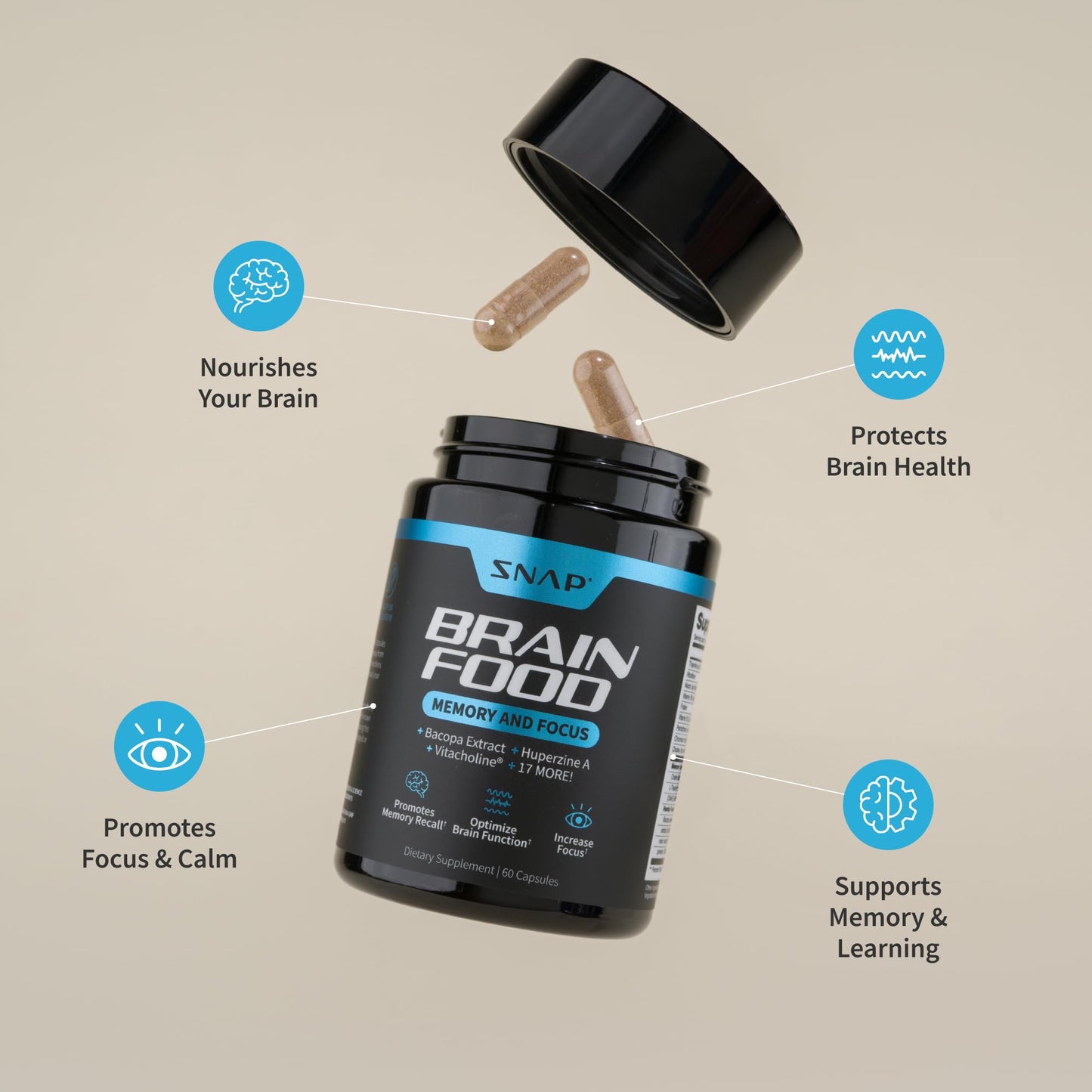 Snap Supplements Brain Booster Nootropics - Memory & Focus, 60 Caps