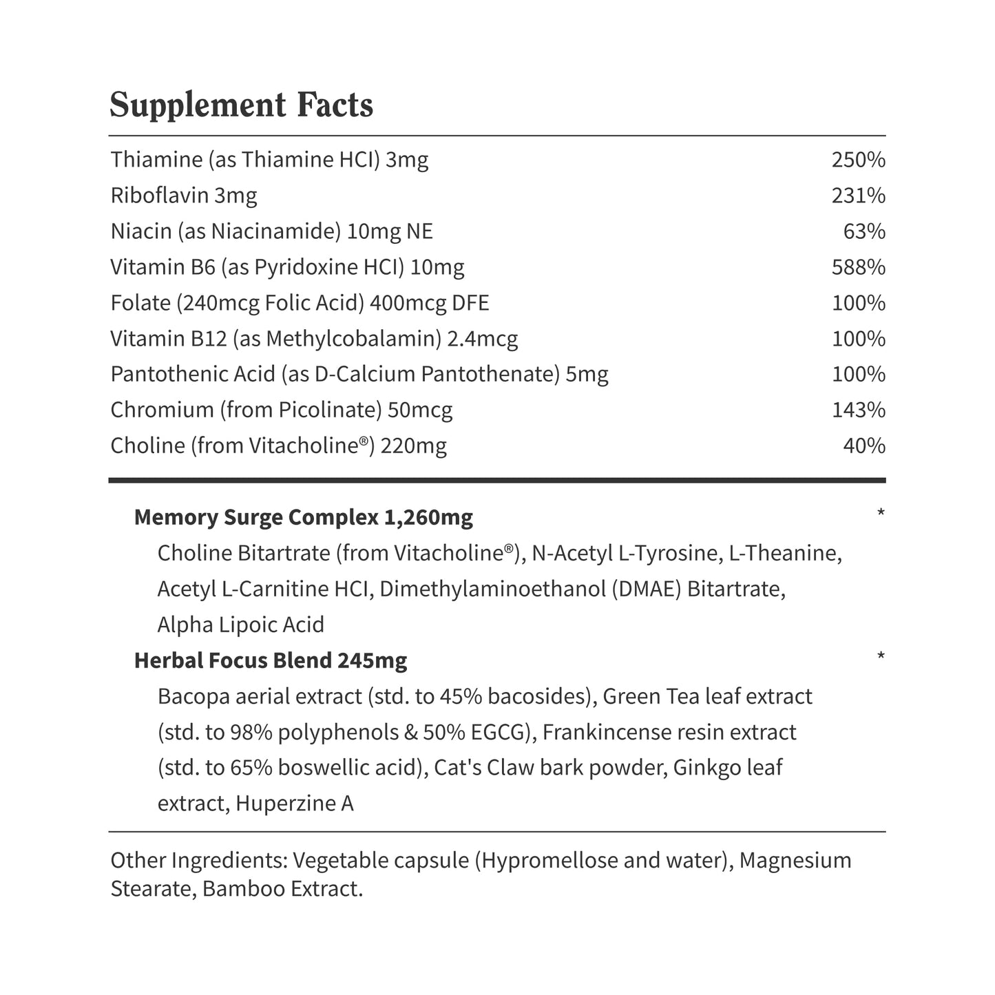 Snap Supplements Brain Booster Nootropics - Memory & Focus, 60 Caps