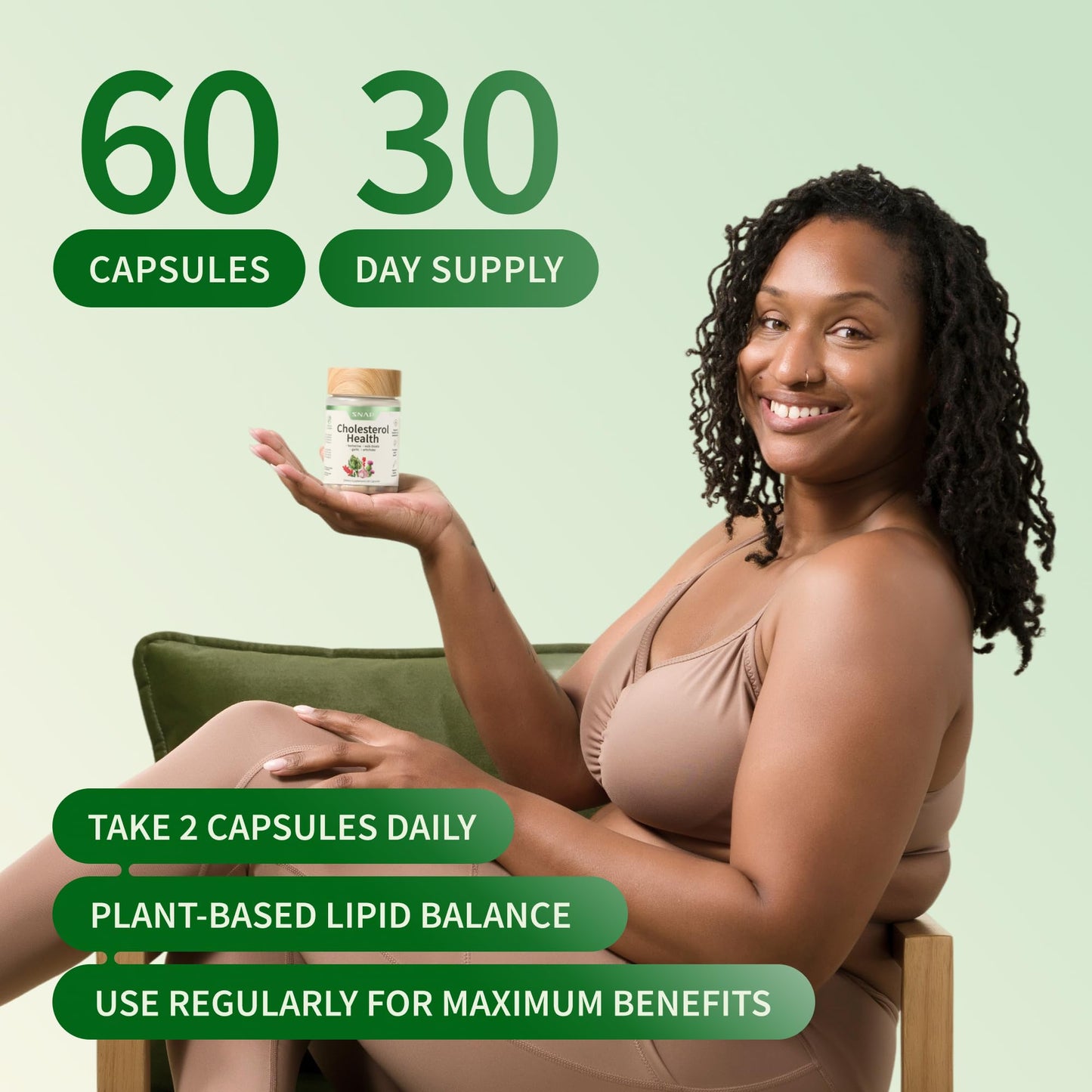 Snap Supplements Cholesterol Health - Natural Support for Heart, Liver, Digestive and Metabolic Health, 60 Vegetarian Capsules (30 Servings, 1 Month Supply)