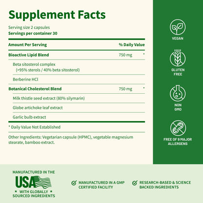 Snap Supplements Cholesterol Health - Natural Support for Heart, Liver, Digestive and Metabolic Health, 60 Vegetarian Capsules (30 Servings, 1 Month Supply)