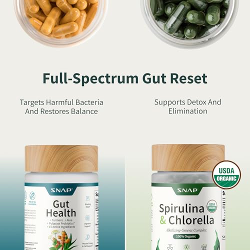 Snap Supplements Gut Health Bundle – Probiotic, Digestive Enzymes & Greens (50+120 Veg Capsules)