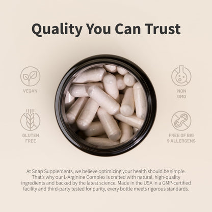 Snap Supplements L Arginine Capsules – Energy, Blood Flow, Muscle Growth & Cardio Health | 60 Veg Capsules