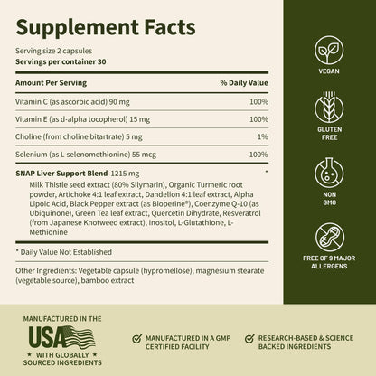 Snap Supplements Liver Health & Detox – 60 Vegetarian Capsules | Liver & Digestive Support