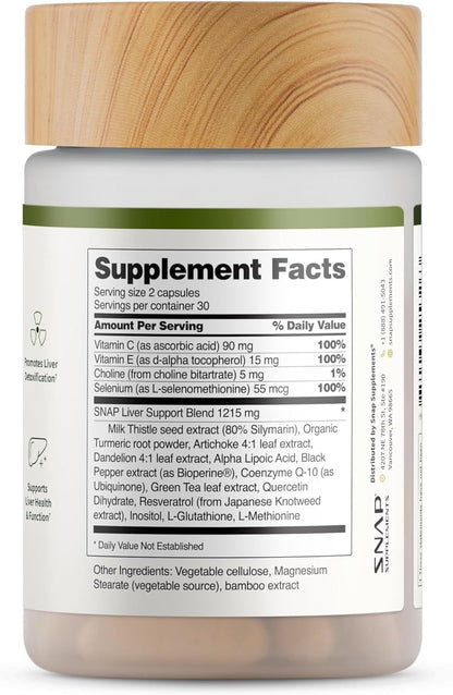 Snap Supplements Liver Health & Detox – 60 Vegetarian Capsules | Liver & Digestive Support