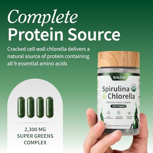 Snap Supplements Organic Spirulina & Chlorella - 120 Vegetarian Capsules