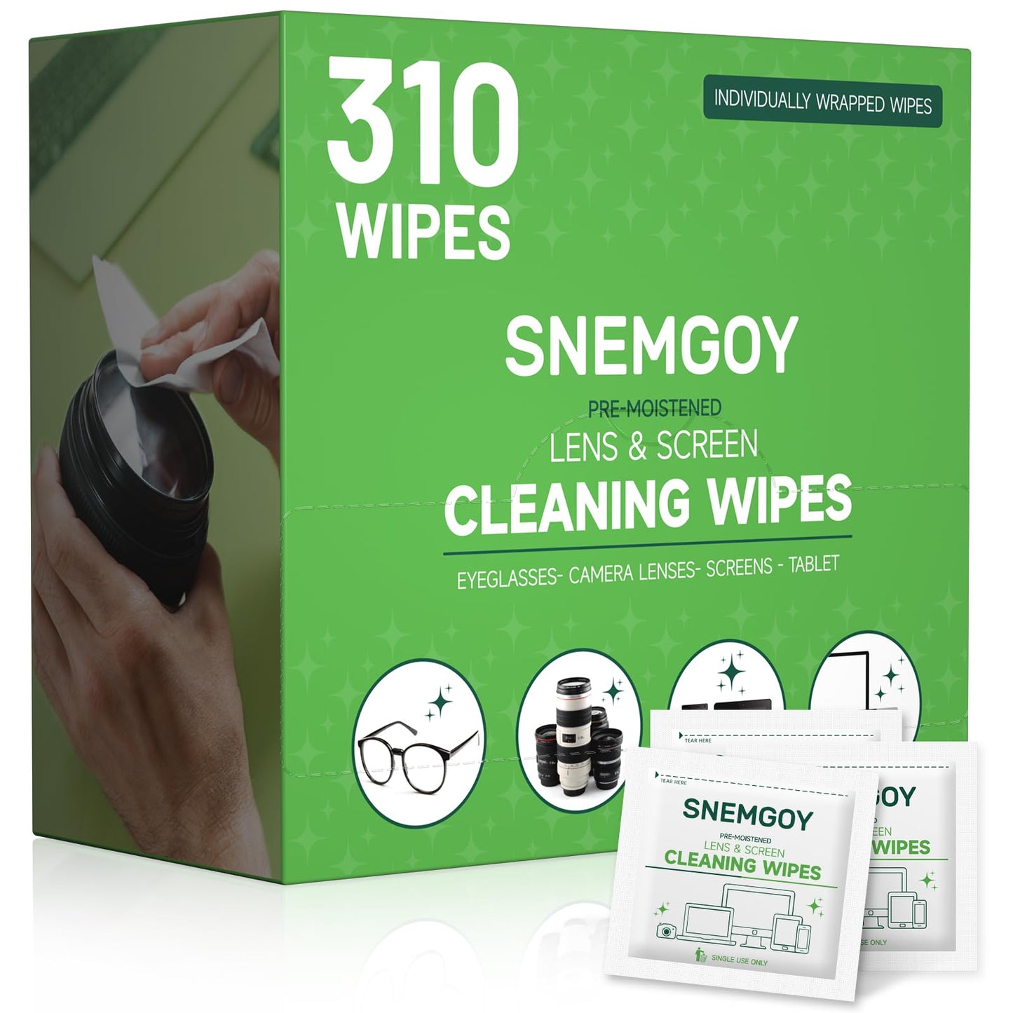 SNEMGOY 310-Count Lens Cleaning Wipes - Pre-Moistened Glasses & Screen Cleaner