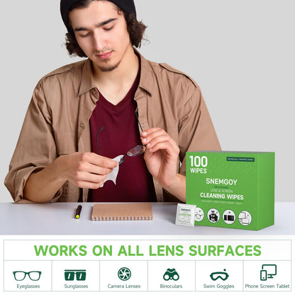 SNEMGOY 100 Count Lens Cleaning Wipes – Pre-Moistened & Individually Wrapped