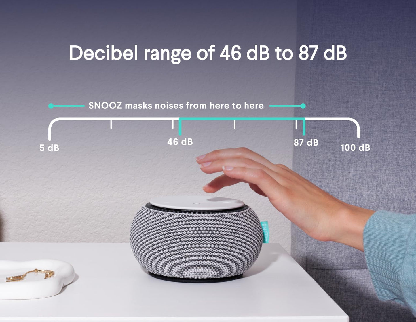 SNOOZ Smart White Noise Machine — Real Fan Inside, Non-Looping Sleep Aid