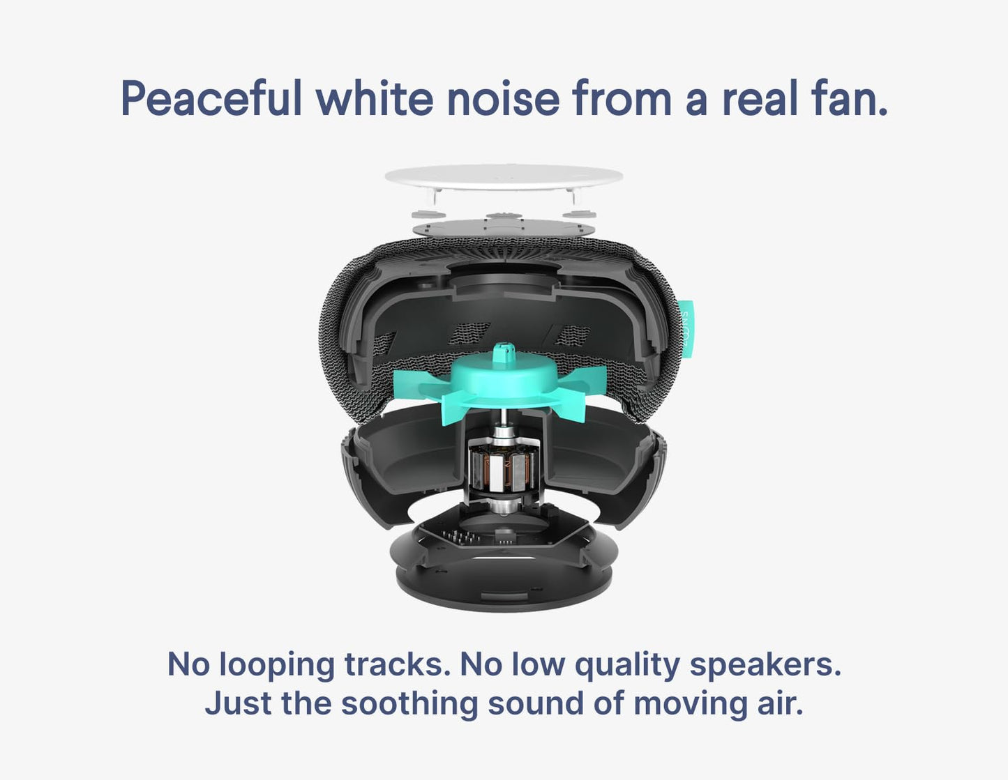 SNOOZ Smart White Noise Machine — Real Fan Inside, Non-Looping Sleep Aid