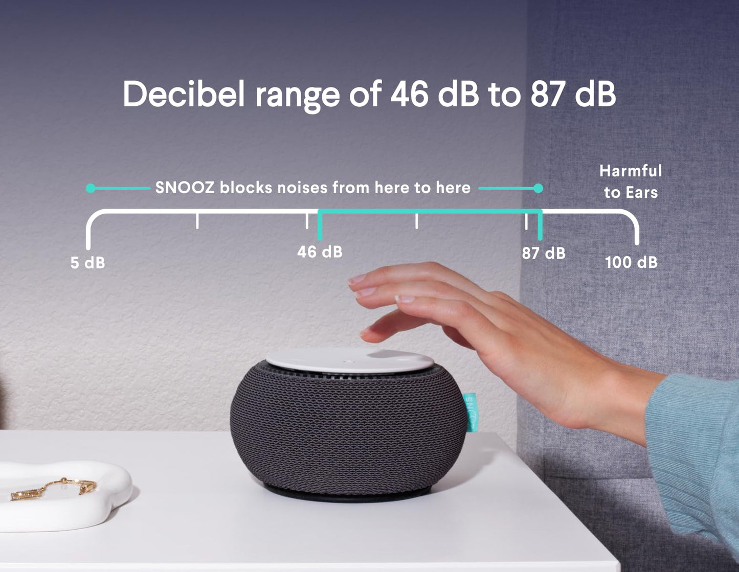 SNOOZ Smart White Noise Machine – Real Fan Inside, Non-Looping Sleep Aid (Charcoal)