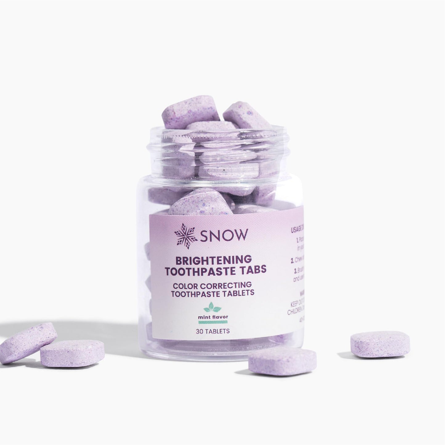 SNOW Purple Whitening Toothpaste Tablets – 30 Count | Color-Correcting Whitening Tabs