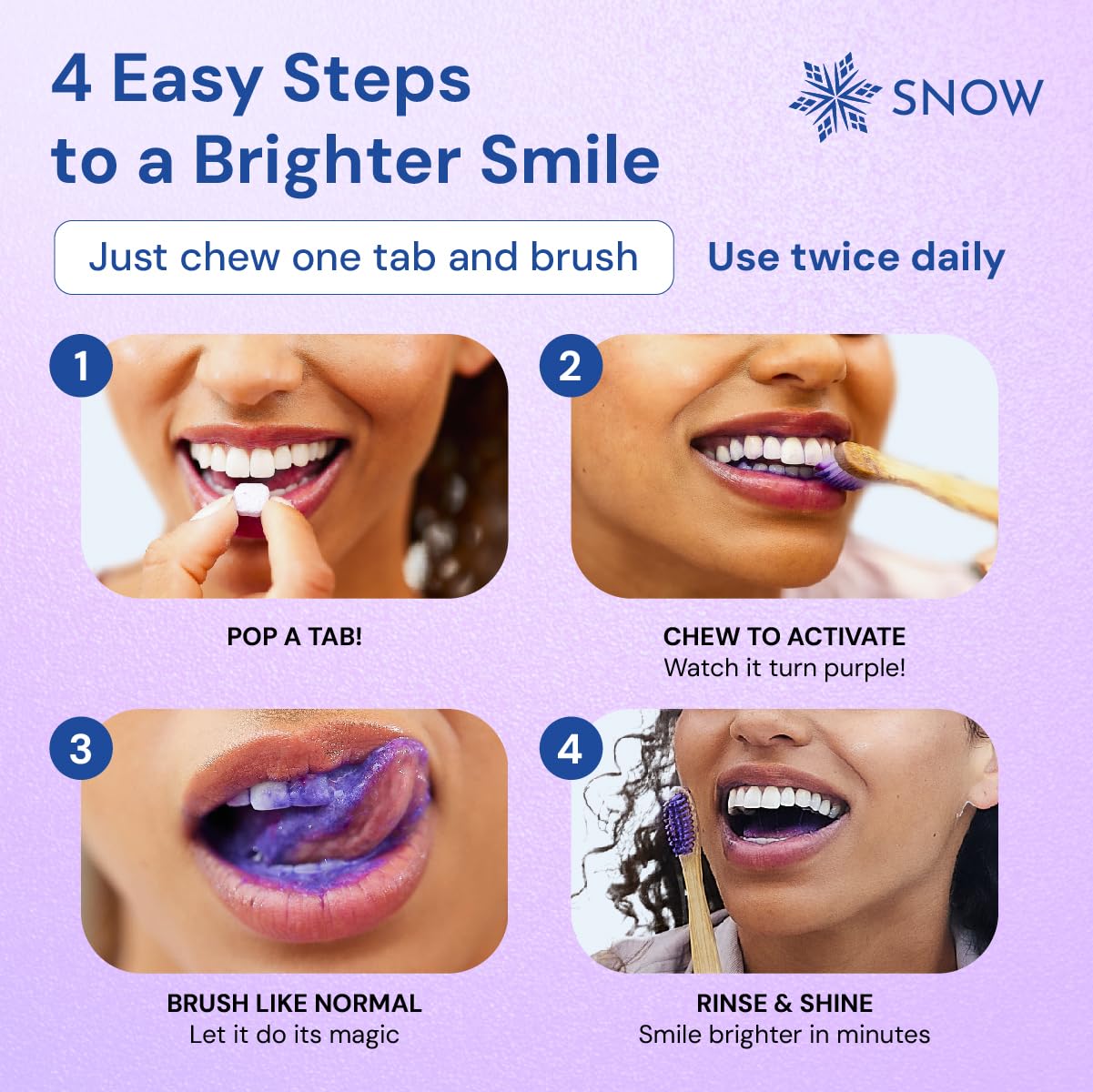 SNOW Purple Whitening Toothpaste Tablets – 30 Count | Color-Correcting Whitening Tabs