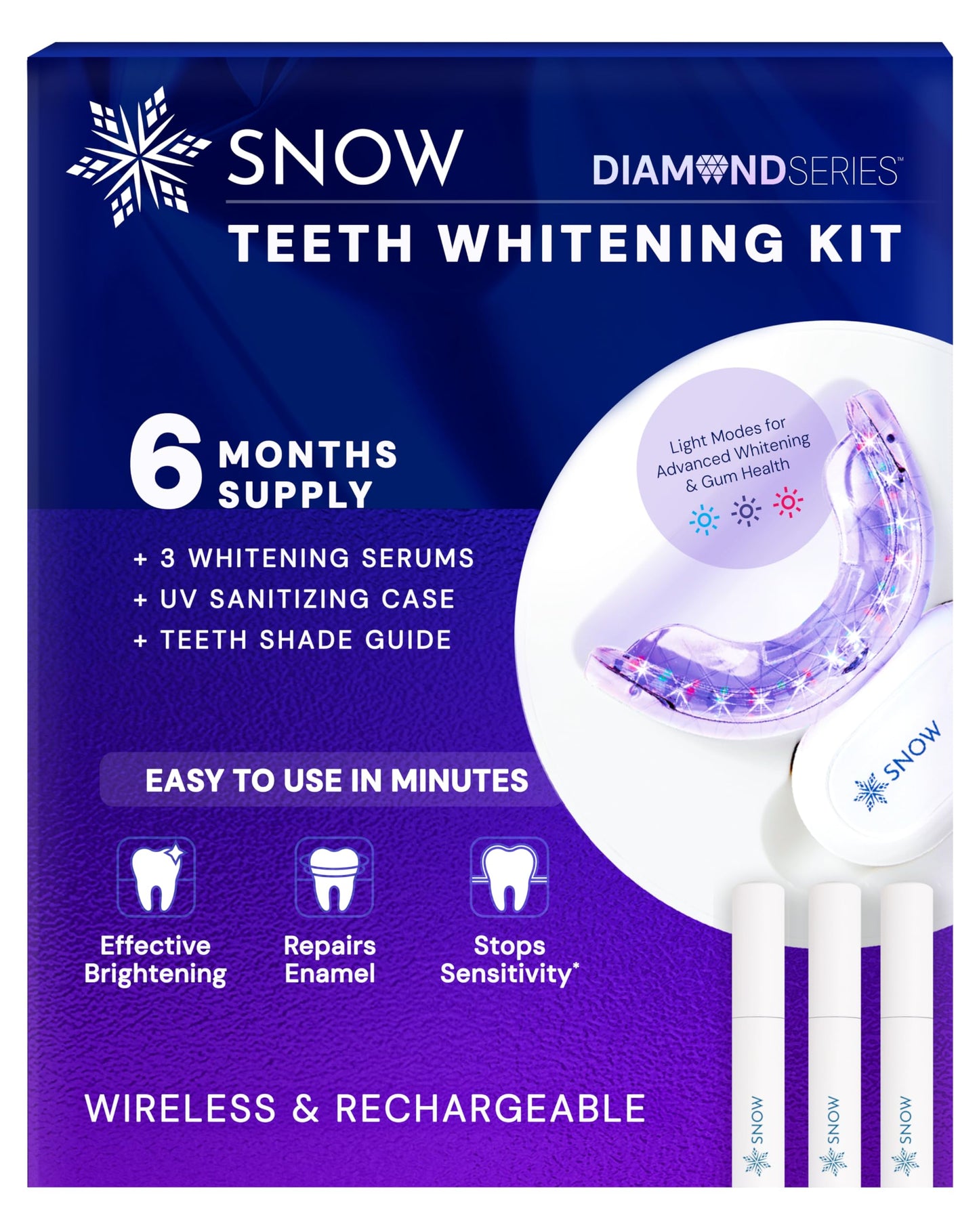 Snow Teeth Whitening Kit with LED Mouthpiece, Hydroxyapatite Serum, 3 Wands – Wireless Whitening Kit (6 Months)
