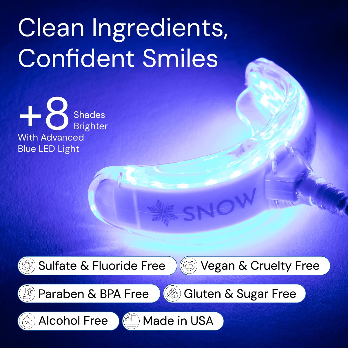 Snow Teeth Whitening Kit with LED Mouthpiece, Hydroxyapatite Serum, 3 Wands – Wireless Whitening Kit (6 Months)