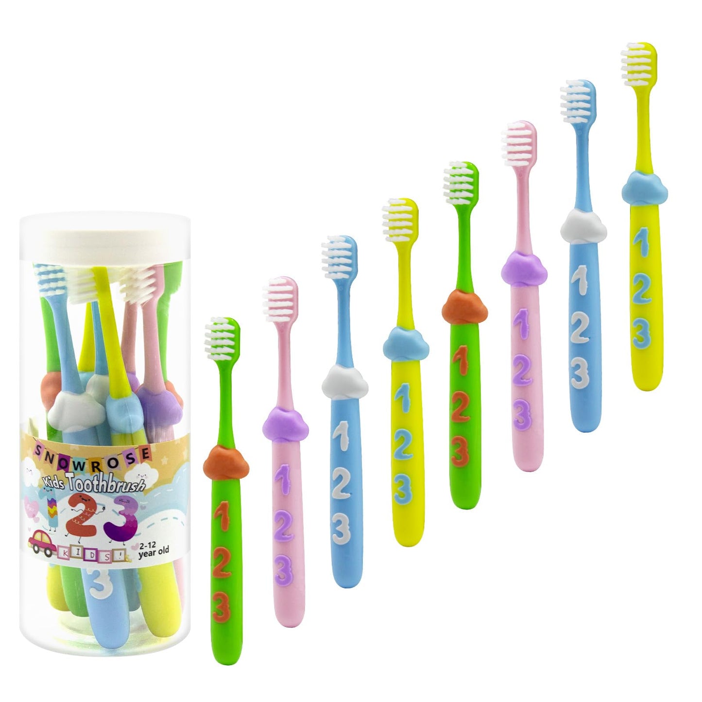 SNOWROSE 8 Pcs Kids Toothbrushes - Soft Bristles for 2–12 Years Old - Multicolor Baby Toothbrush Pack