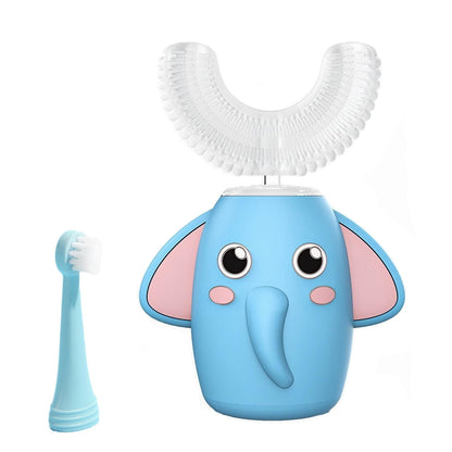 SNOWROSE Kids Electric Toothbrush – U-Shaped, 360° Cleaning, IPX7, 2 Heads, 3 Modes (Ages 2-12, Blue)
