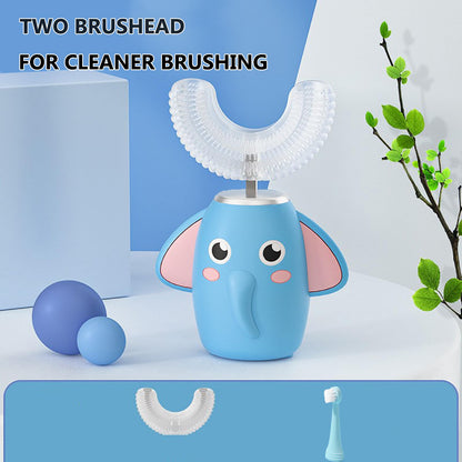 SNOWROSE Kids Electric Toothbrush – U-Shaped, 360° Cleaning, IPX7, 2 Heads, 3 Modes (Ages 2-12, Blue)