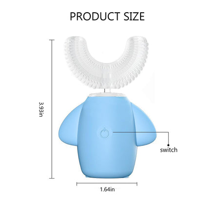 SNOWROSE Kids Electric Toothbrush – U-Shaped, 360° Cleaning, IPX7, 2 Heads, 3 Modes (Ages 2-12, Blue)
