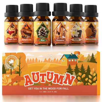SNOWSEN Autumn Essential Oil Set – 6x10ml for Diffusers, Soaps & Candles