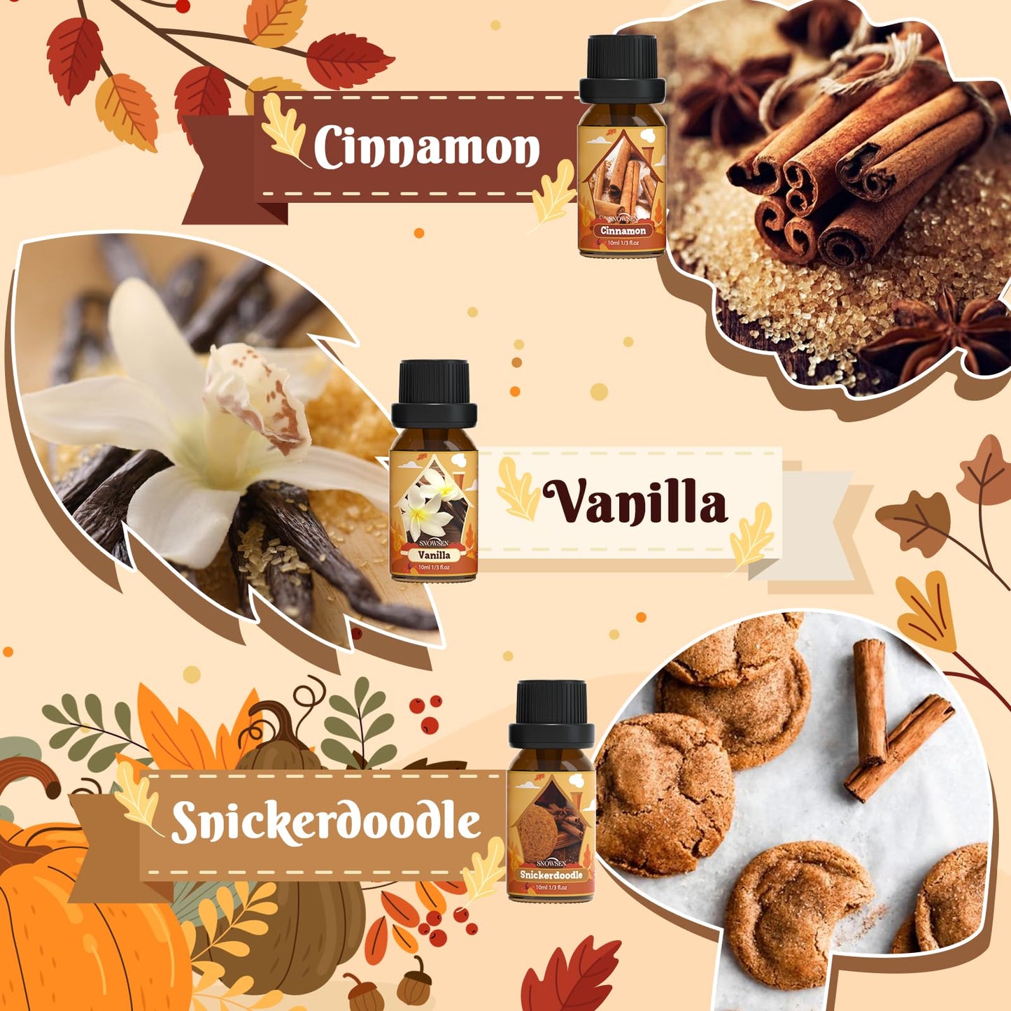 SNOWSEN Autumn Essential Oil Set – 6x10ml for Diffusers, Soaps & Candles