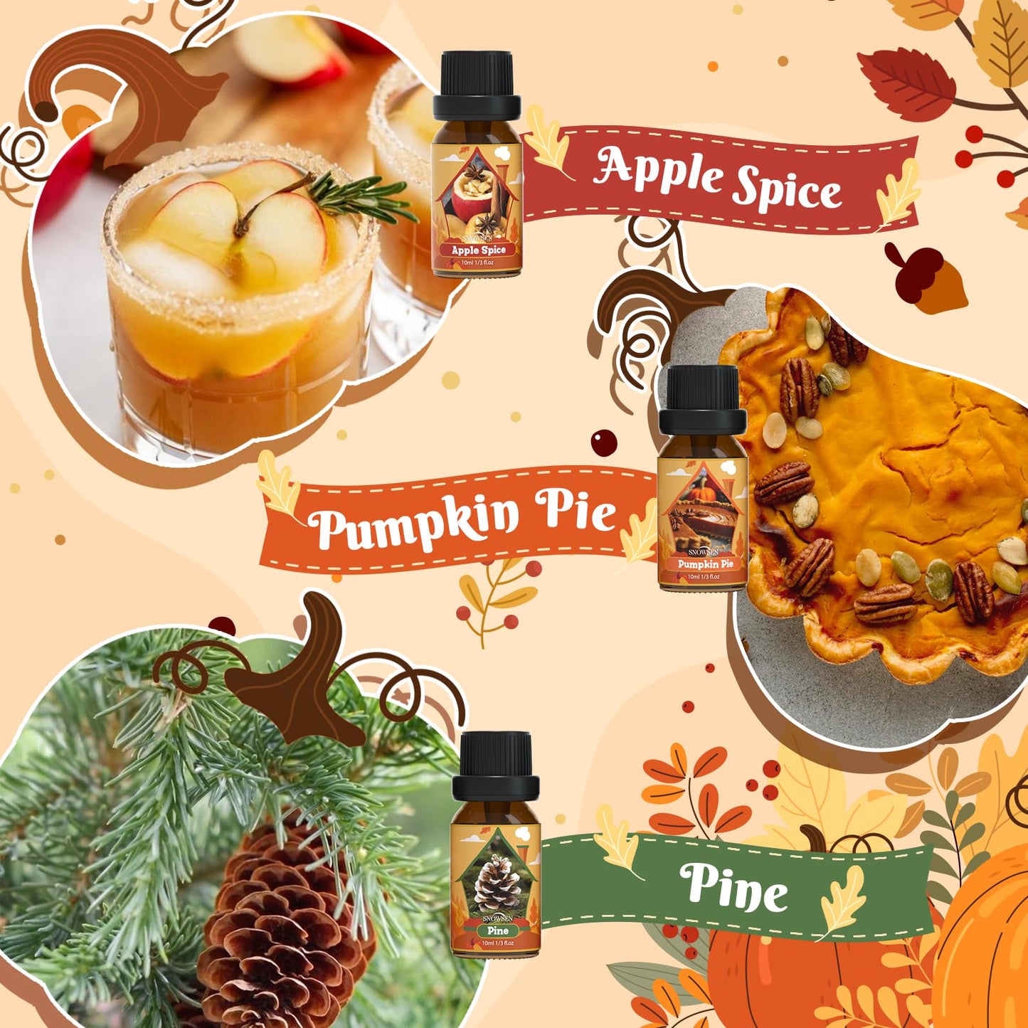 SNOWSEN Autumn Essential Oil Set – 6x10ml for Diffusers, Soaps & Candles