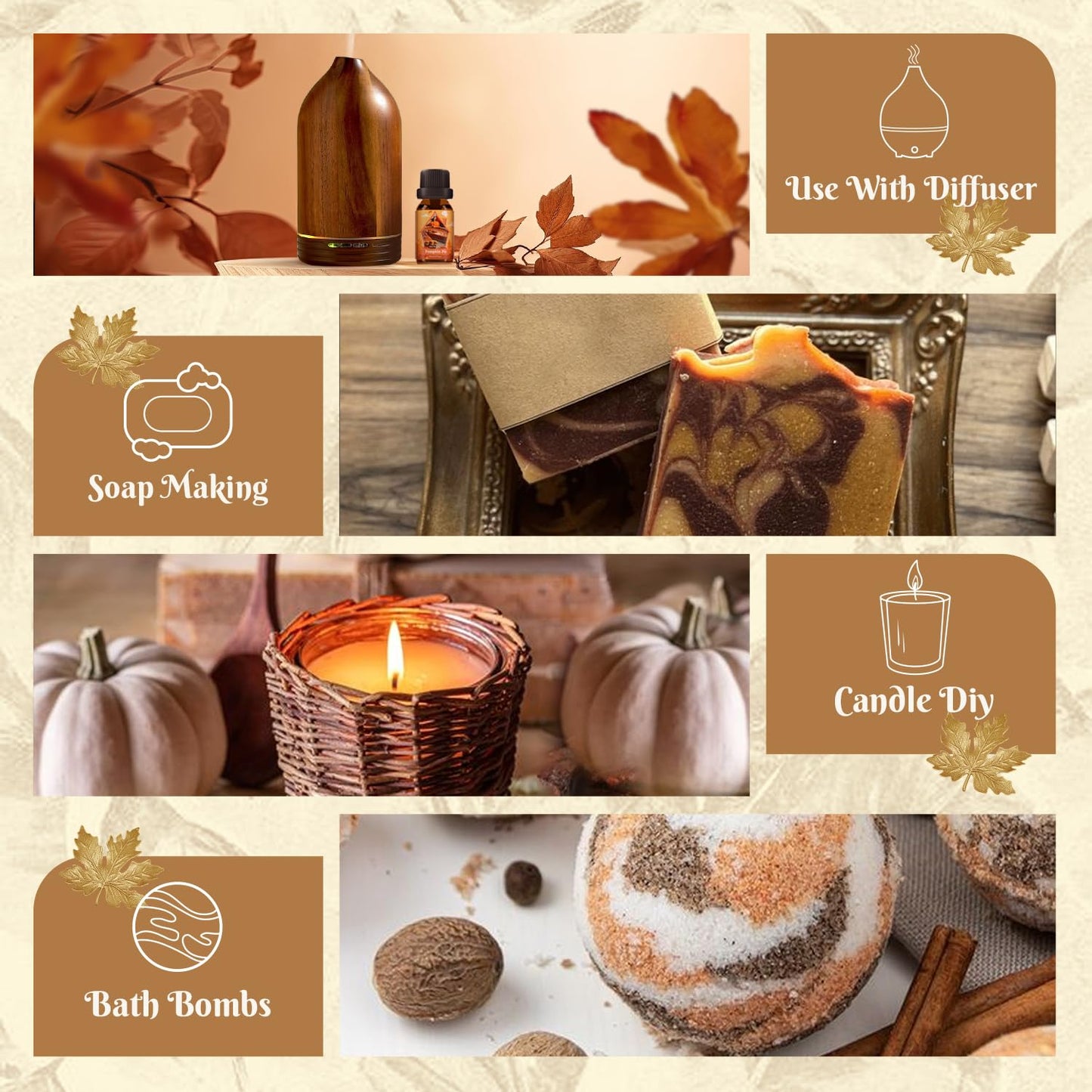 SNOWSEN Autumn Essential Oil Set – 6x10ml for Diffusers, Soaps & Candles