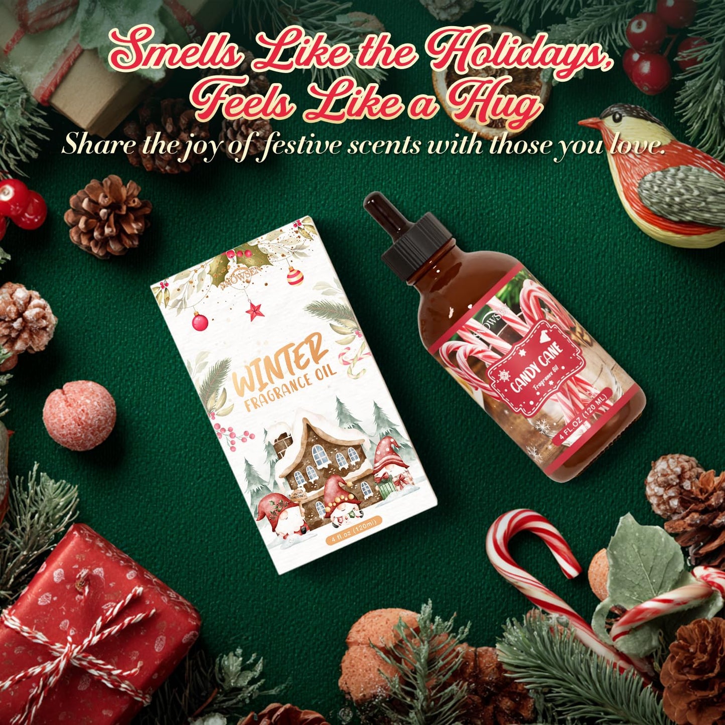 SNOWSEN Candy Cane Essential Oil 4 oz – Undiluted Winter Fragrance with Glass Dropper