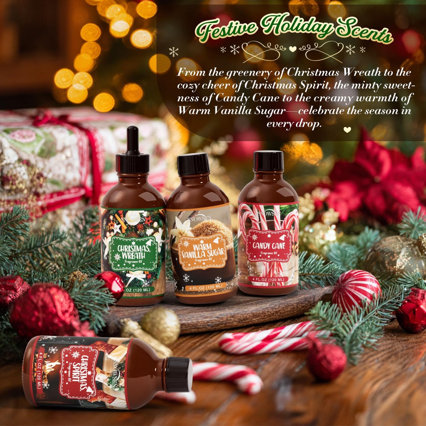 SNOWSEN Candy Cane Essential Oil 4 oz – Undiluted Winter Fragrance with Glass Dropper