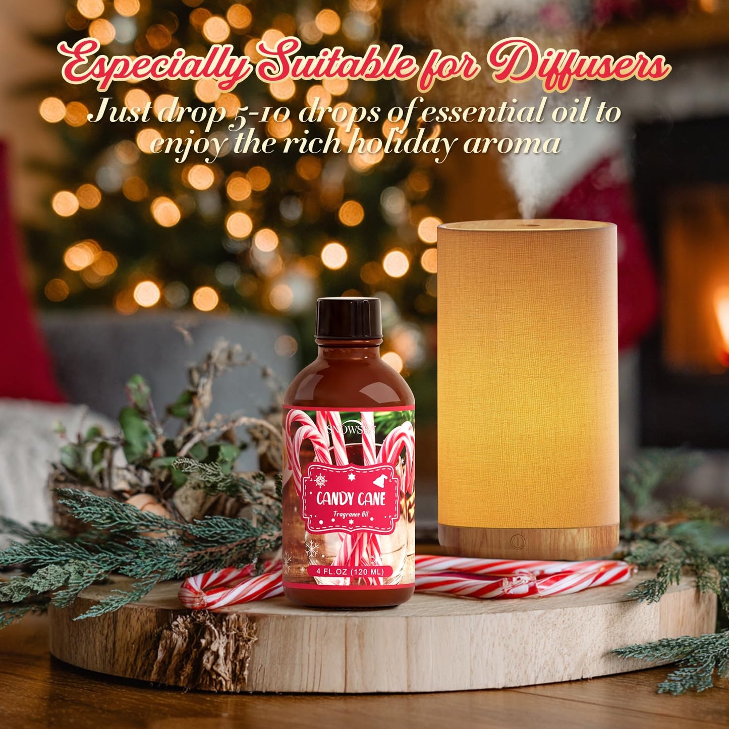 SNOWSEN Candy Cane Essential Oil 4 oz – Undiluted Winter Fragrance with Glass Dropper