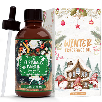 SNOWSEN Christmas Wreath Fragrance Oil 4 Fl Oz – Undiluted Winter Essential Oil with Glass Dropper