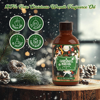 SNOWSEN Christmas Wreath Fragrance Oil 4 Fl Oz – Undiluted Winter Essential Oil with Glass Dropper
