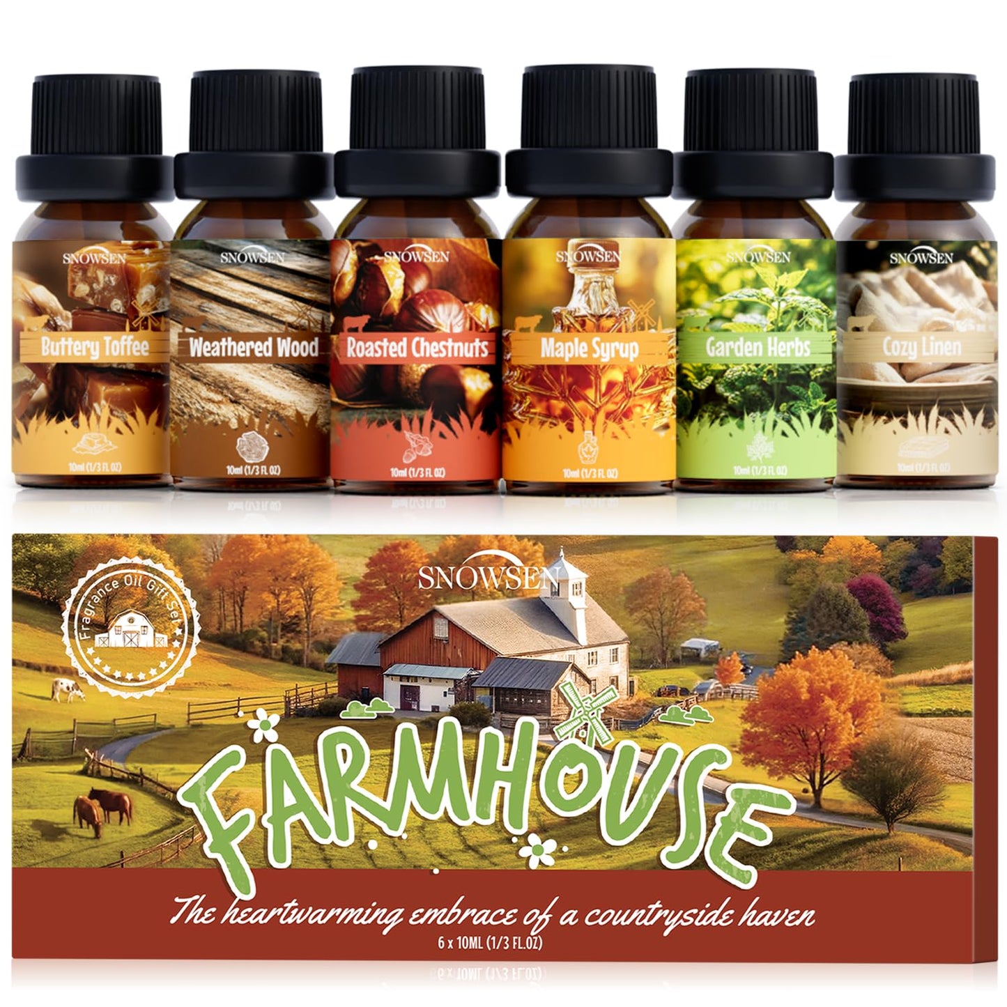 SNOWSEN Farmhouse Diffuser Oil Set – Essential Oils for Diffusers, 6x10ml