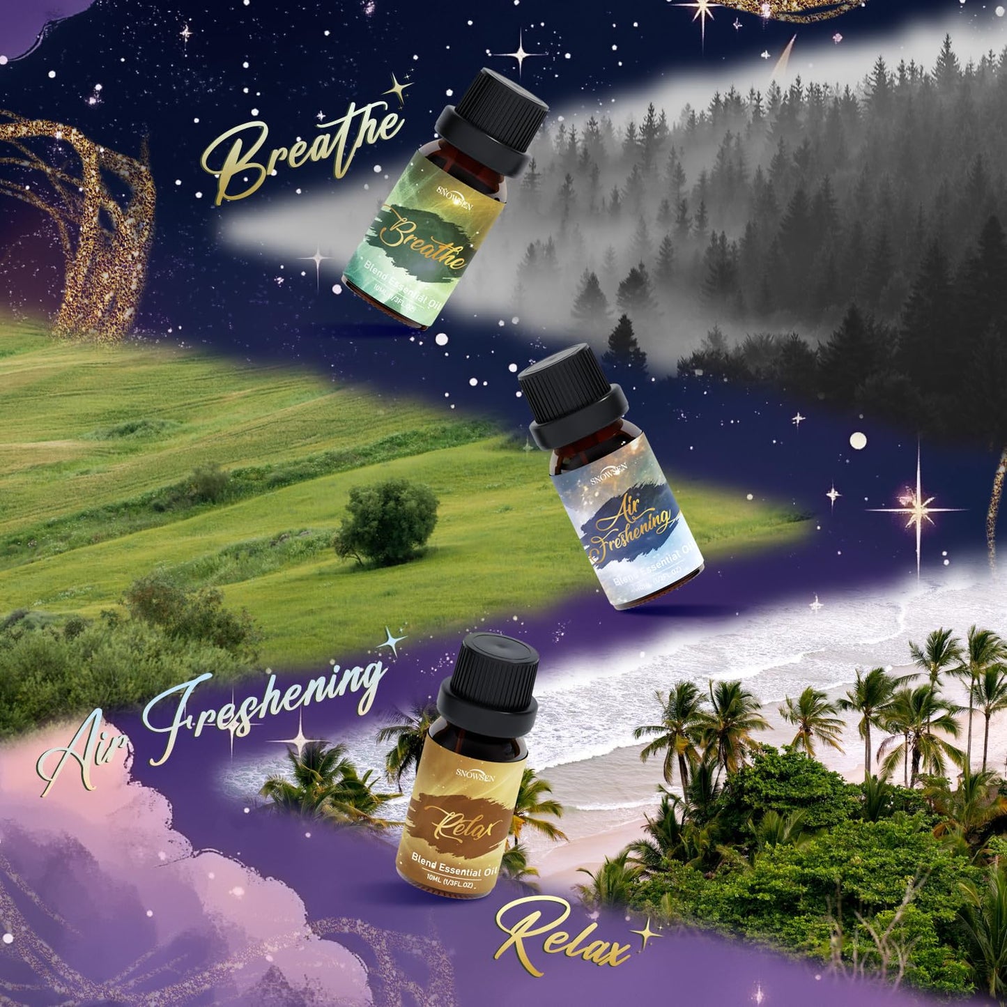 SNOWSEN Harmony Essential Oil Set – Breathe, Sweet Dream, Relax, Happy, Focus