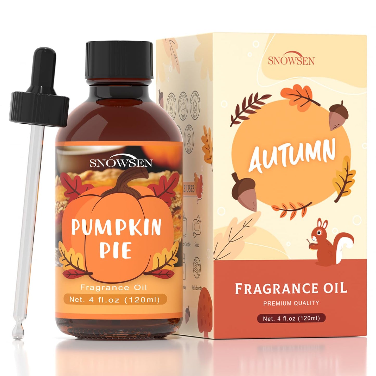 SNOWSEN Pumpkin Pie Fragrance Oil 120ml – Autumn Scent for Diffusers, Candles & Soaps, Premium Grade (4 FL OZ)