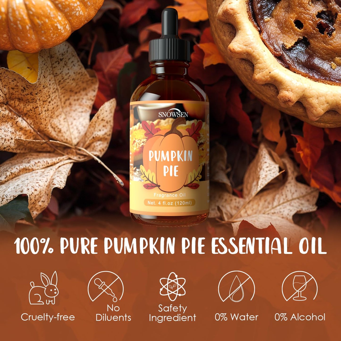 SNOWSEN Pumpkin Pie Fragrance Oil 120ml – Autumn Scent for Diffusers, Candles & Soaps, Premium Grade (4 FL OZ)