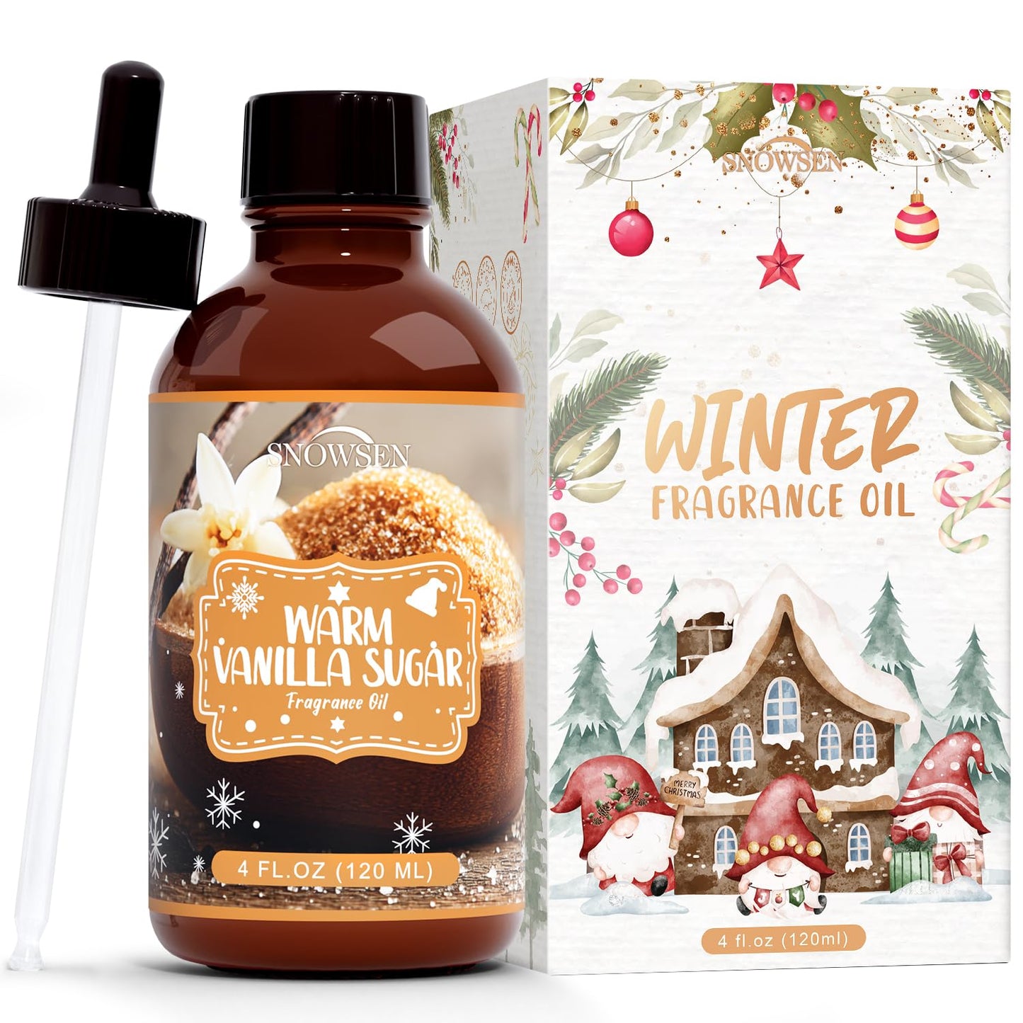 SNOWSEN Warm Vanilla Sugar Essential Oil 4 oz – Undiluted, Glass Dropper