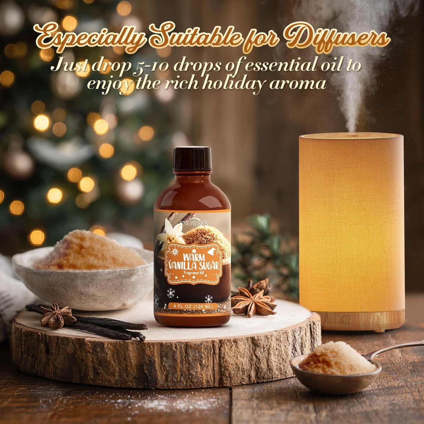 SNOWSEN Warm Vanilla Sugar Essential Oil 4 oz – Undiluted, Glass Dropper