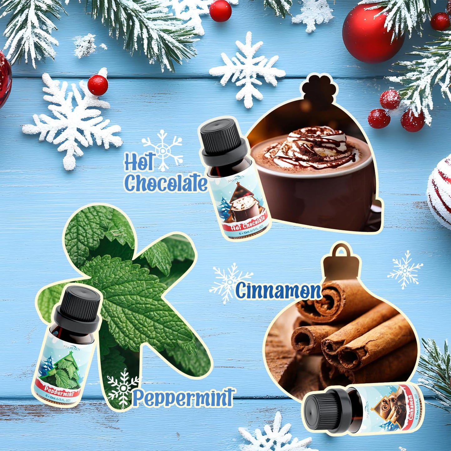 SNOWSEN Winter Essential Oil Set – 6x10ml Fragrance Oils for Diffuser & Candle Making