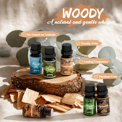 SNOWSEN Woody Essential Oil Set – 6 Pure Wood Scents for Diffusers