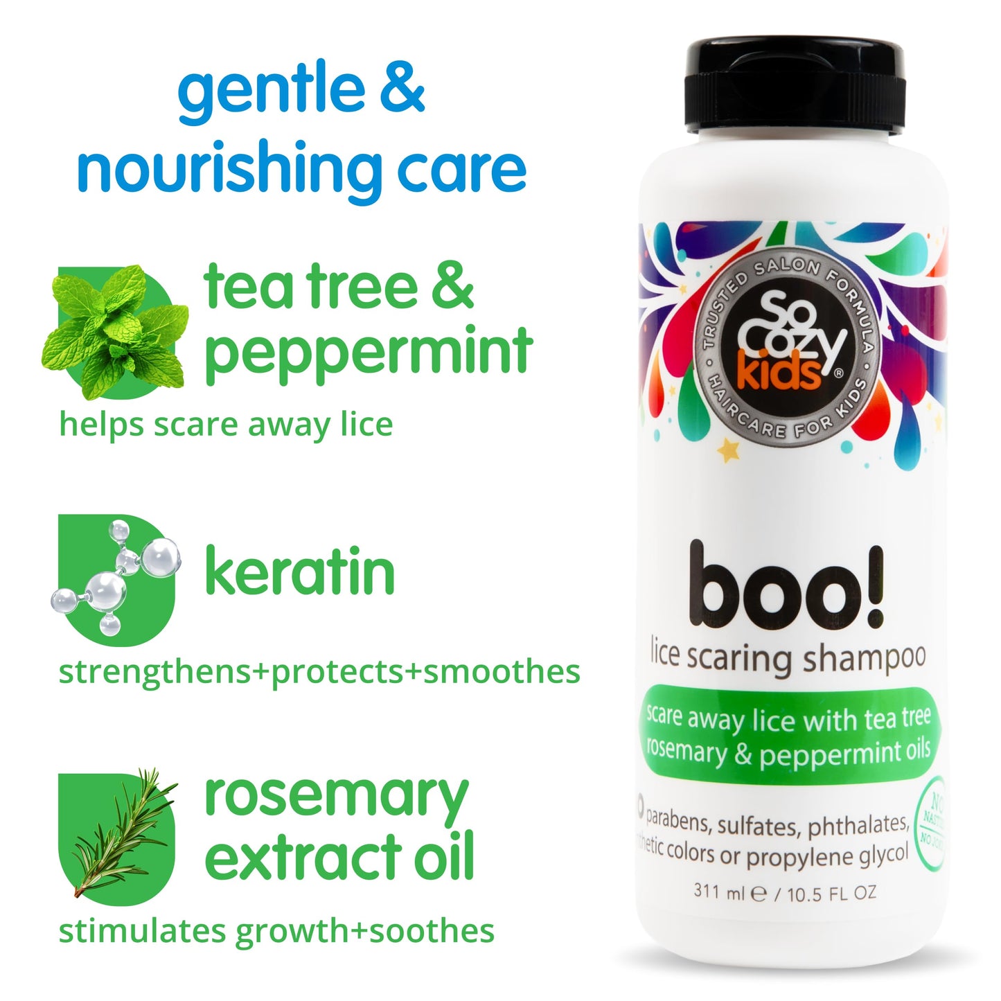 SO COZY Boo! Lice Shampoo for Kids – Tea Tree, Peppermint & Rosemary Oil Deterrent | 10.5 Fl Oz