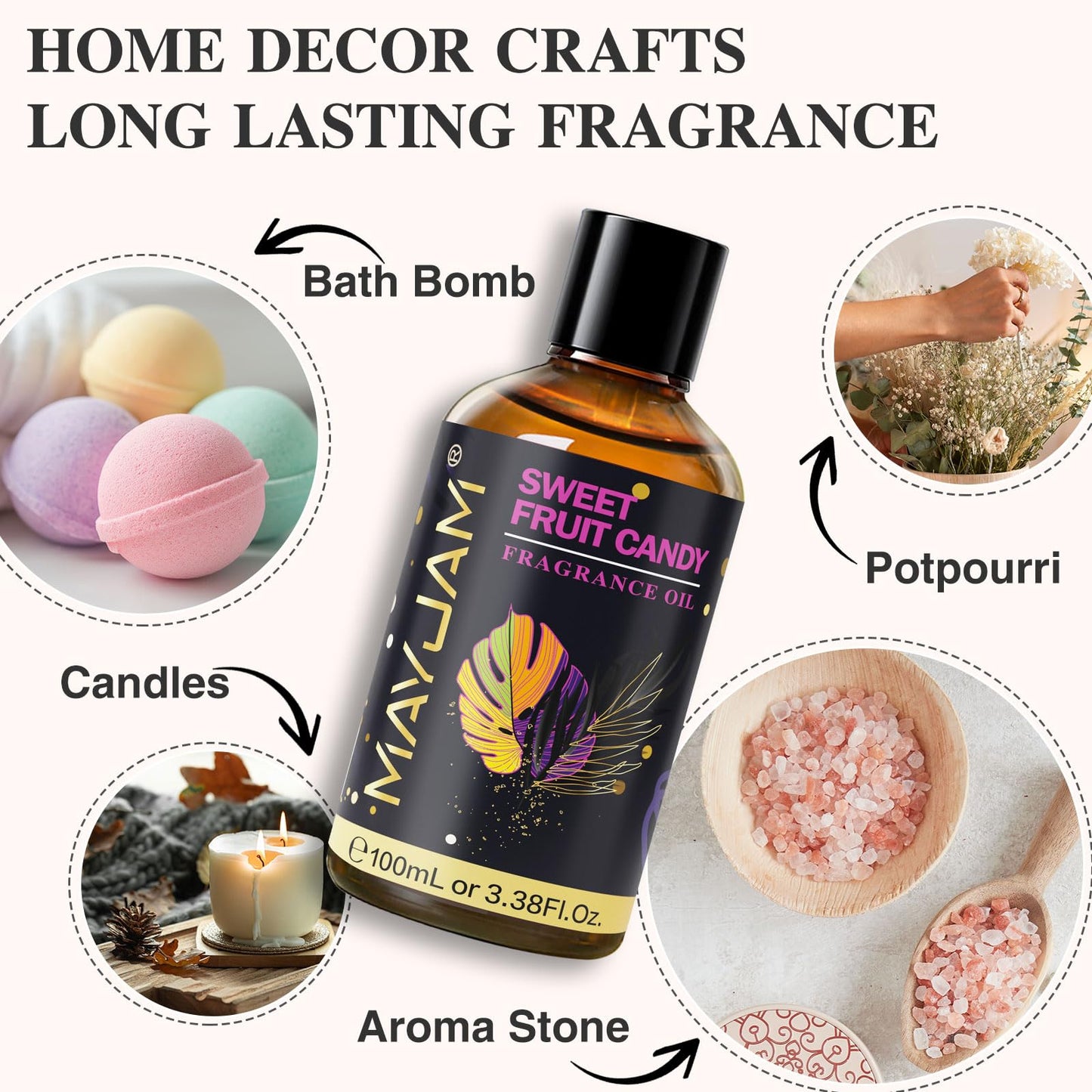 Sweet Fruit Candy Fragrance Oil for Diffusers - MAYJAM 100ml (3.38fl oz) Long-Lasting Scent