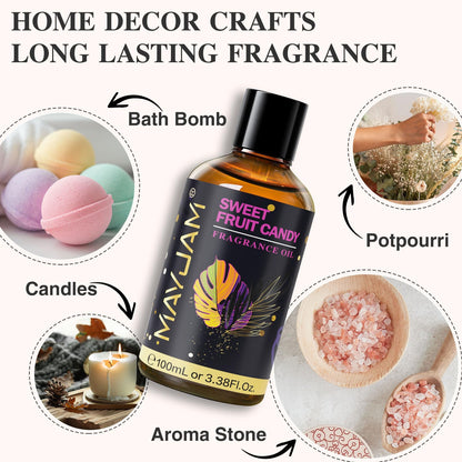 Sweet Fruit Candy Fragrance Oil for Diffusers - MAYJAM 100ml (3.38fl oz) Long-Lasting Scent