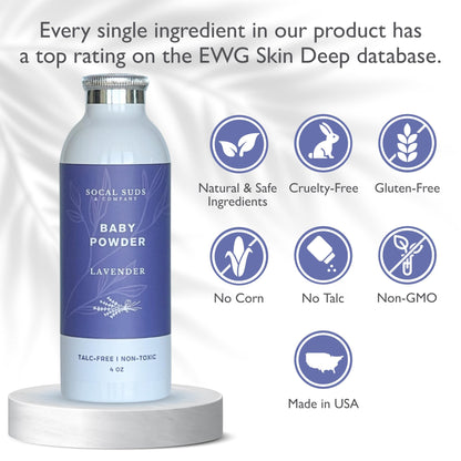 SoCal Suds & Company Natural Baby Powder Talc-Free with Lavender – Arrowroot & Kaolin, 4oz, 2-Pack