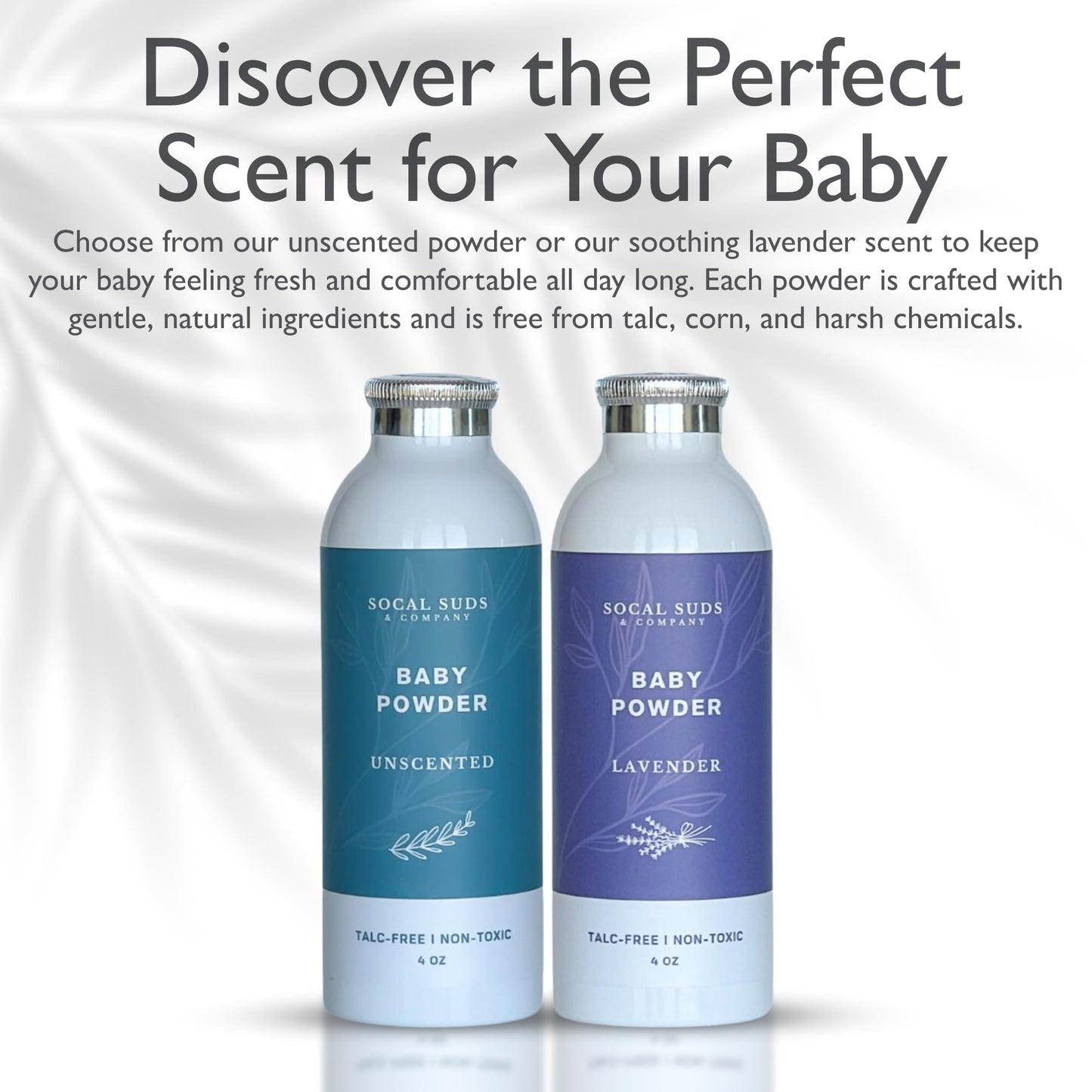SoCal Suds & Company - Talc-Free Natural Baby Powder (4oz) Unscented with Arrowroot, Kaolin & Aspen Bark